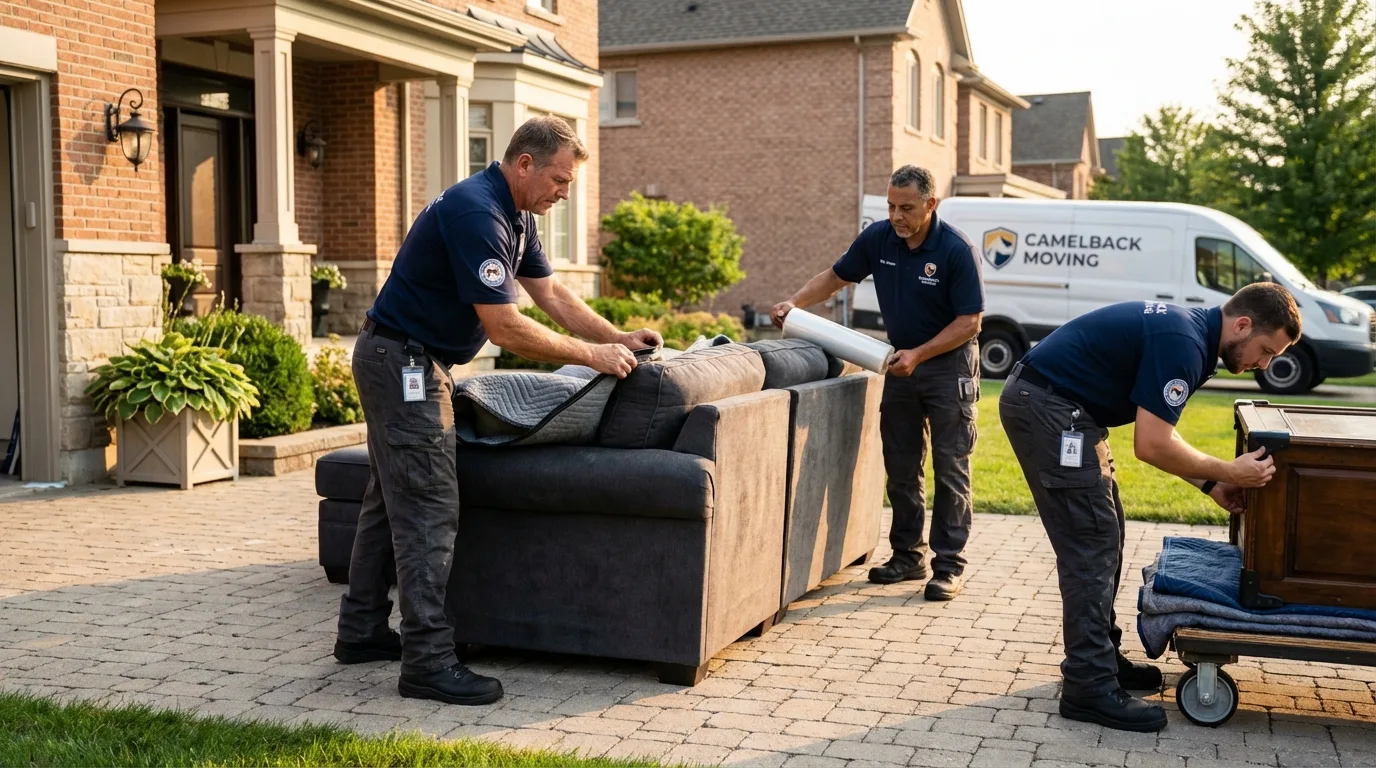 Large estate moving crew wrapping furniture in Selby, SD